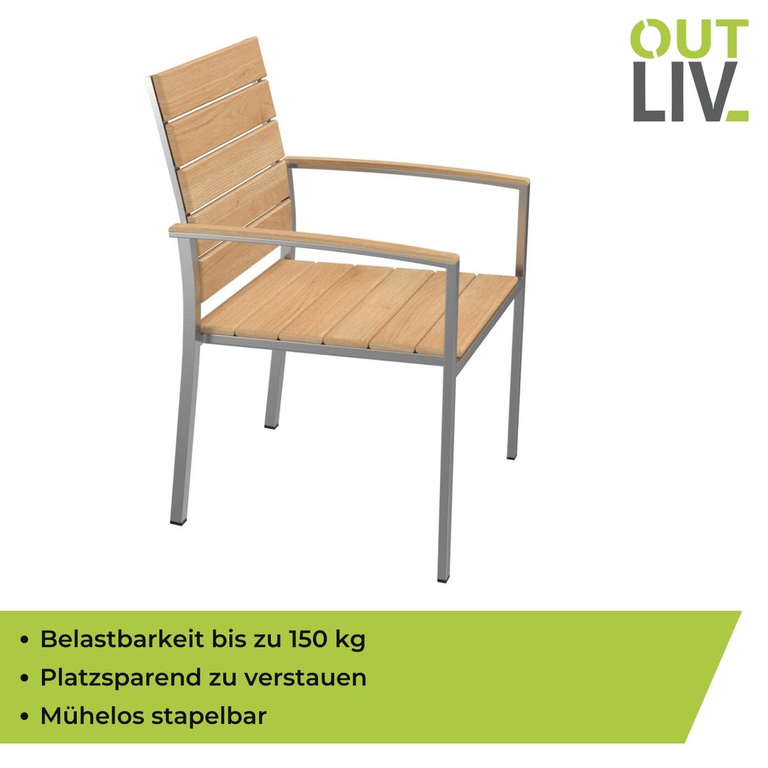 OUTLIV. Pamplona Stapelsessel Edelstahl/Teak