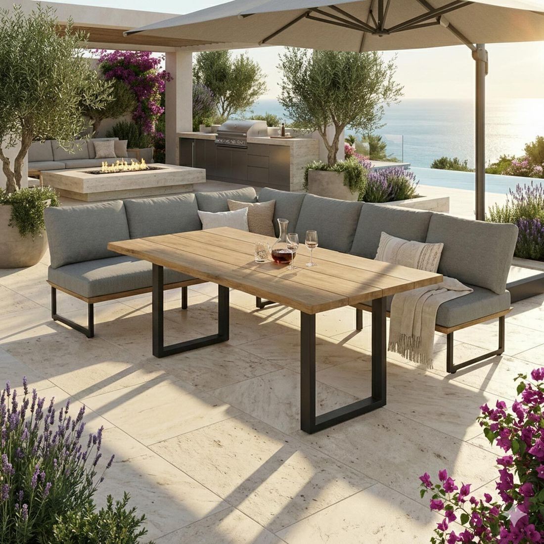 OUTLIV. Alkas Dininglounge Tisch 200x100cm Teak/Sunproof U-Beine