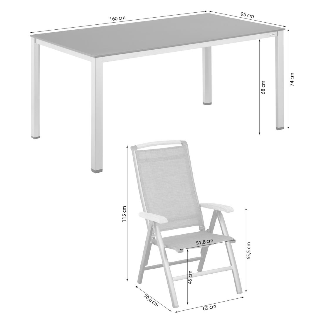 Kettler Memphis Gartenmöbel-Set M (4 Plätze) Tisch 160x95cm