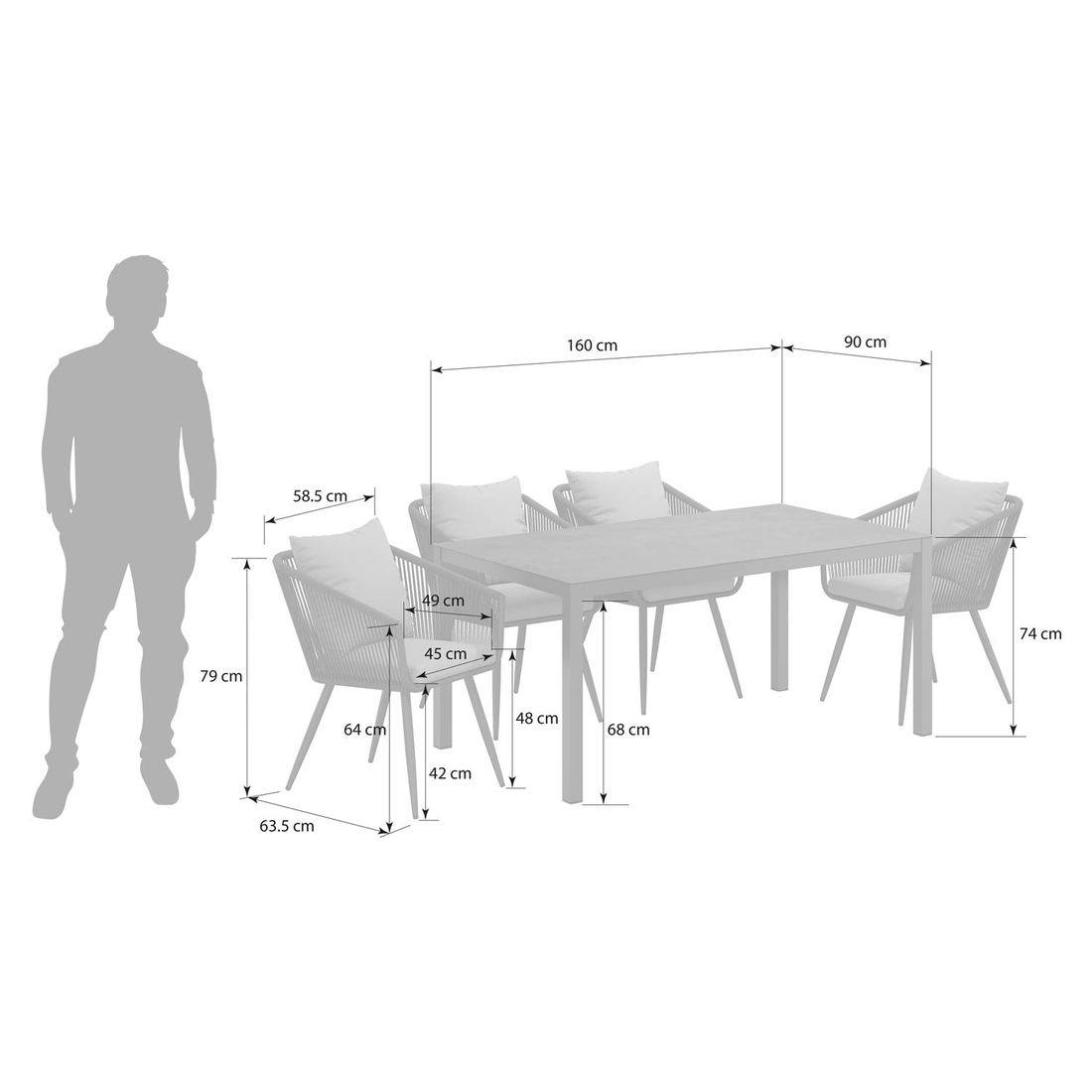 OUTLIV. Alex Gartenmöbel-Set 5-tlg. Tisch 160x90cm