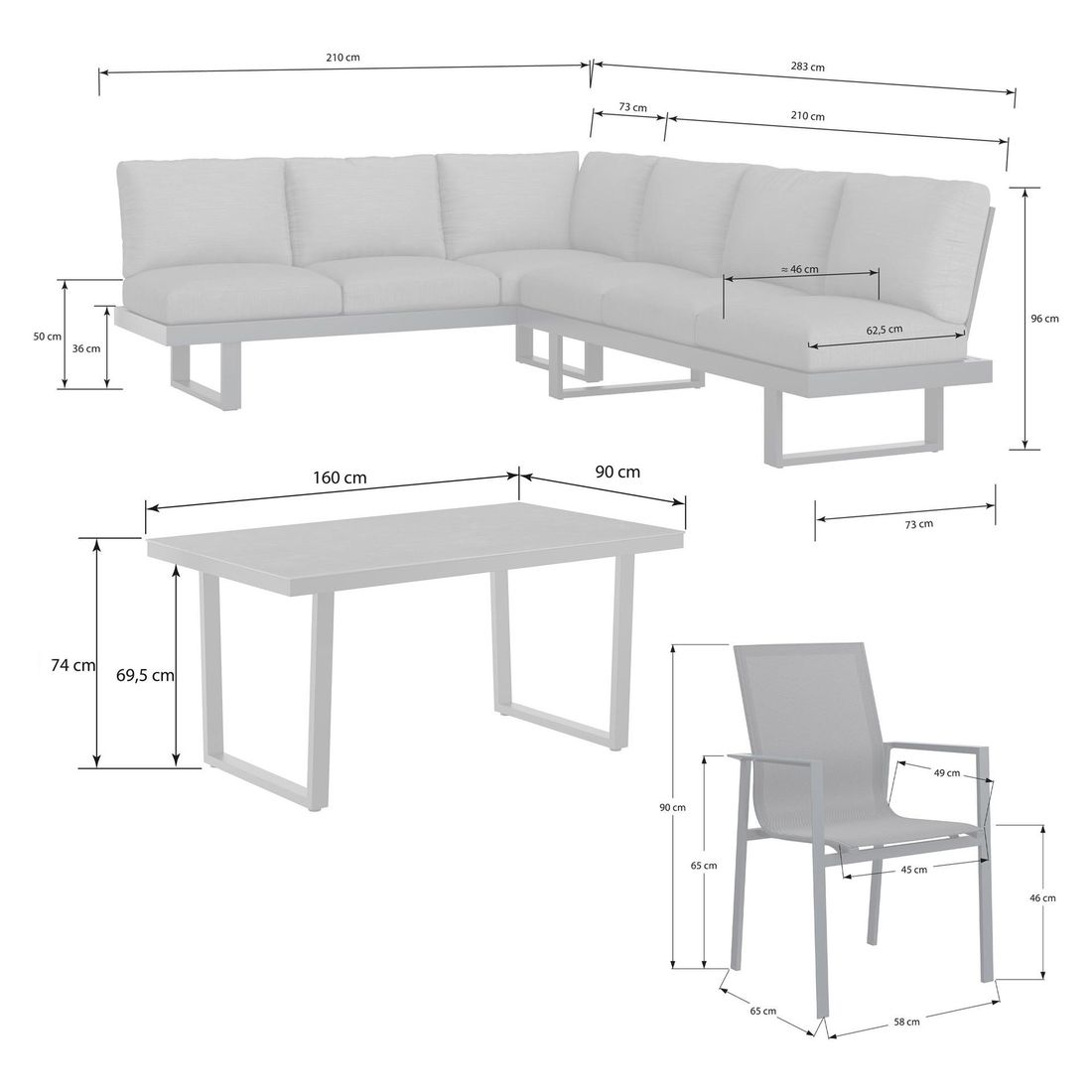 OUTLIV. Atlanta Dininglounge verstellbar Aluminium/Olefin