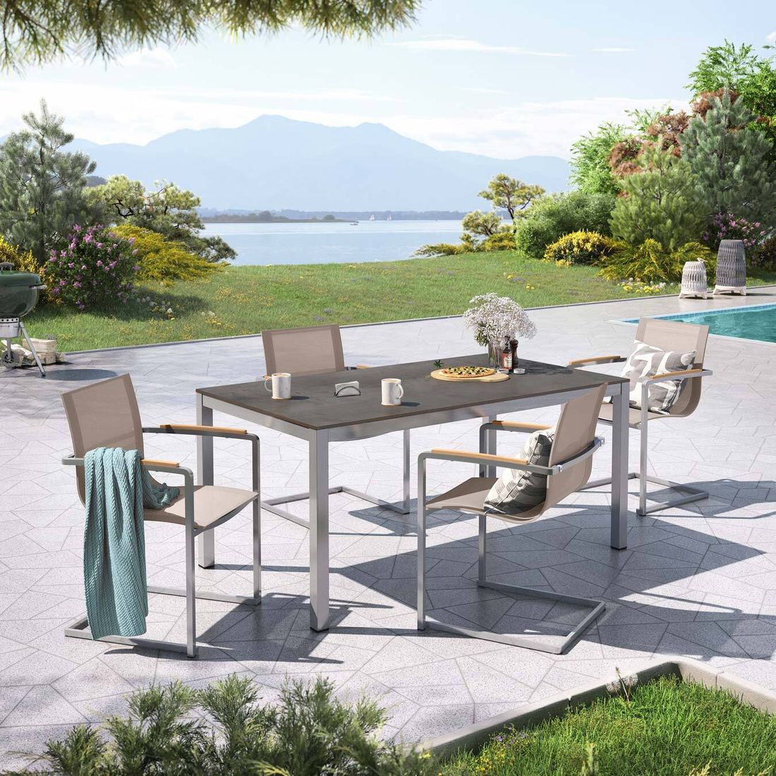 OUTLIV. Rimini Gartenmöbel-Set M (4 Plätze) Tisch 160x90cm