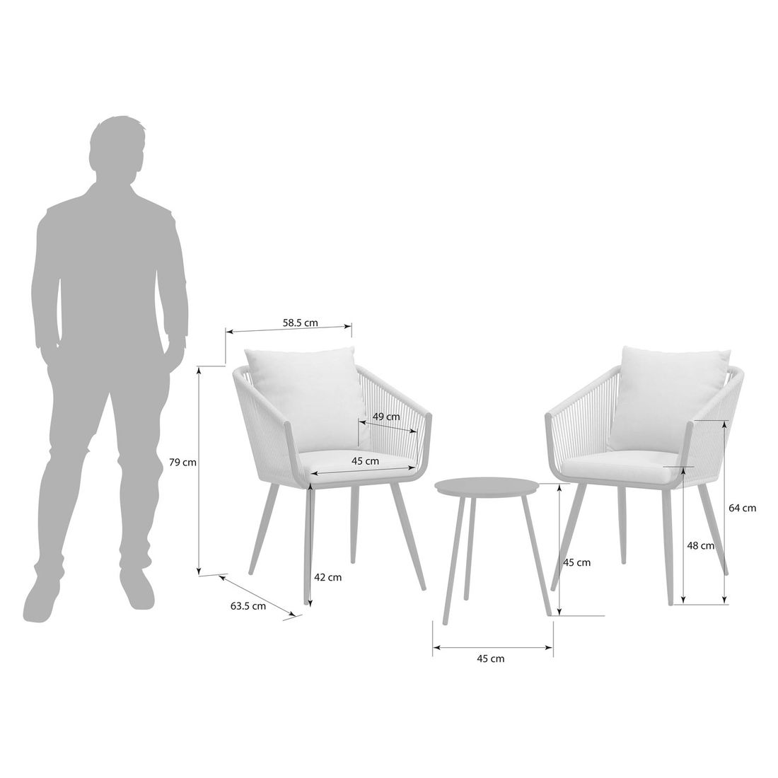 OUTLIV. Alex Gartenmöbel-Set S (2 Plätze) Tisch Ø45cm