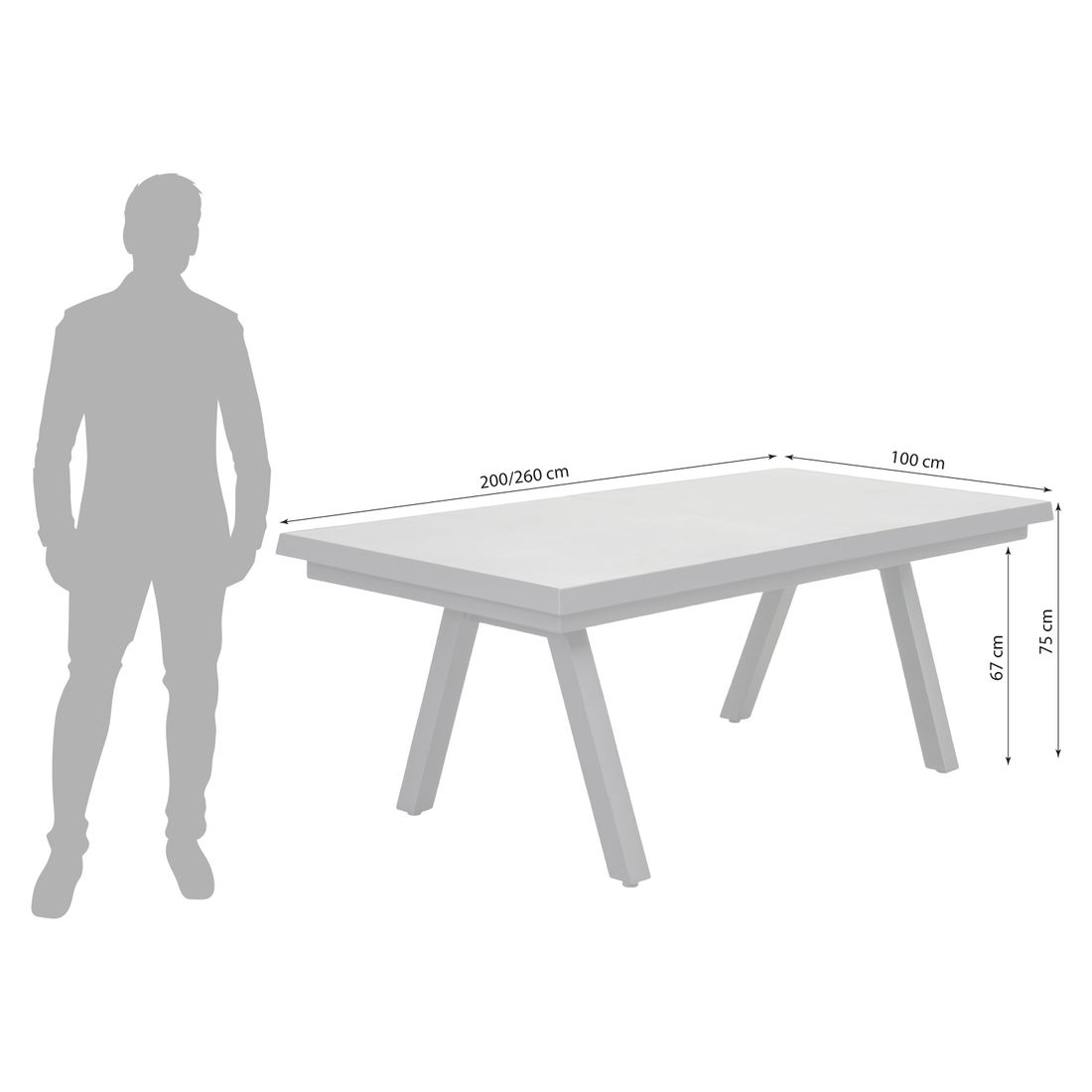LC Garden Vivera-Stone Ausziehtisch 200/260x100cm Aluminium/Sinterstein