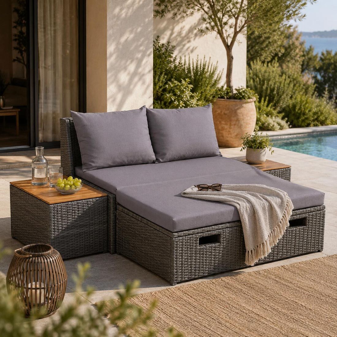 OUTLIV. Multifunktionales Daybed Aluminium/Polyrattan