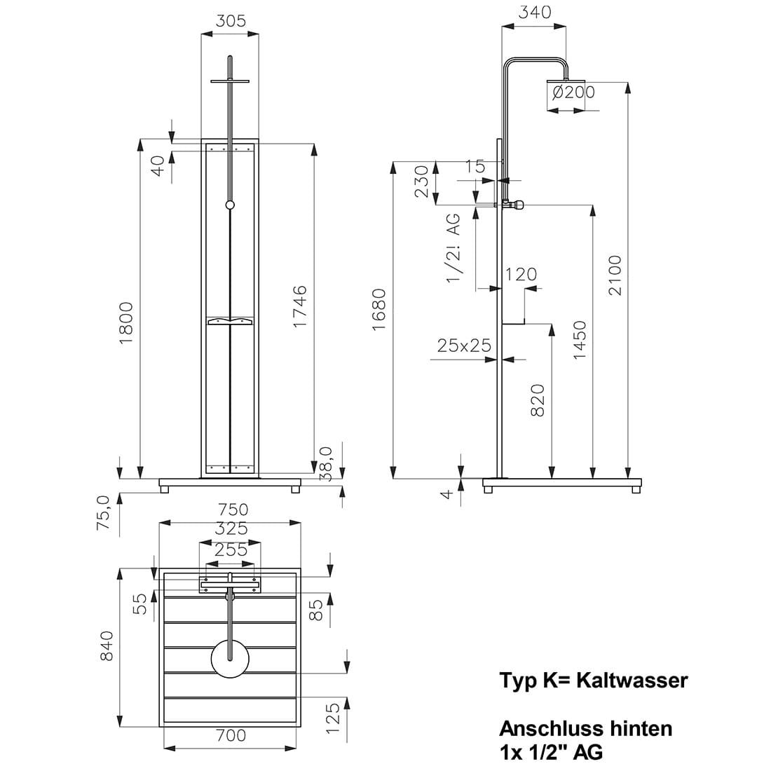 Ideal Bahama Gartendusche Kaltwasser Edelstahl/Kunstholz