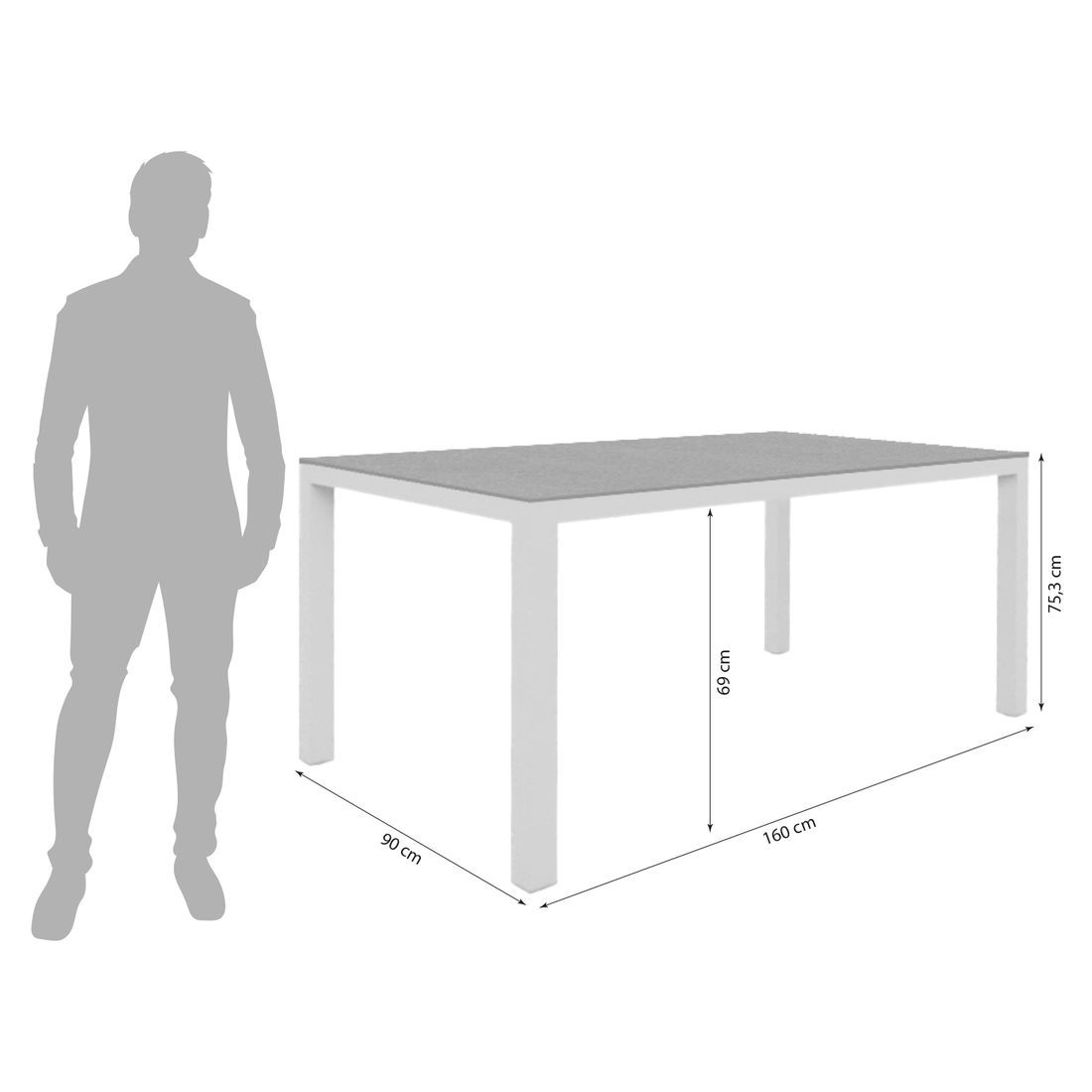 Zebra Alus Gartentisch 160x90cm Aluminium/HPL