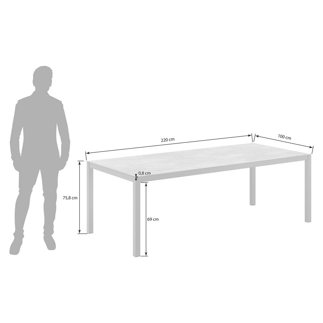 OUTLIV. Gartentisch 220x100cm Aluminium/Dekton