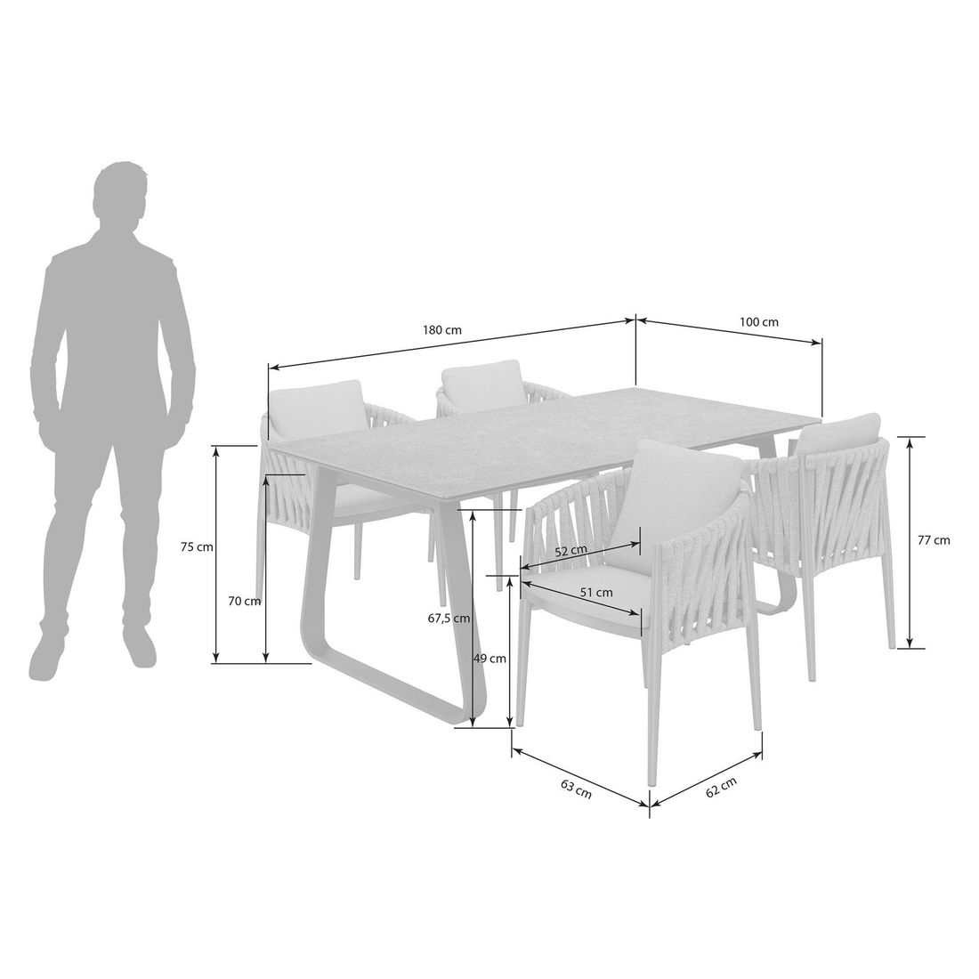 OUTLIV. Lena Gartenmöbel-Set M (4 Plätze) Tisch 180x100cm