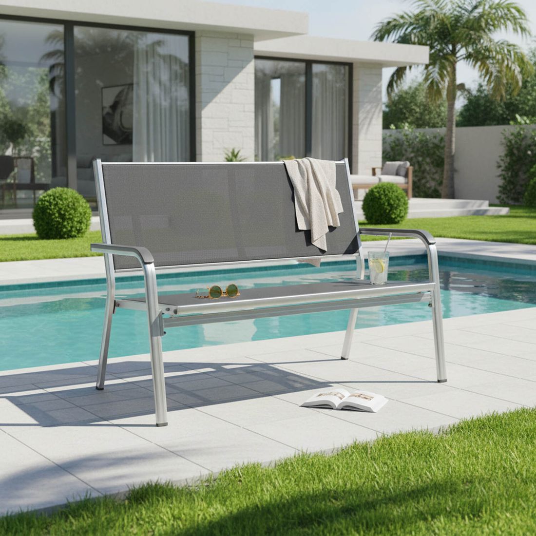 Kettler Basic Plus 2-Sitzer-Gartenbank Aluminium/Outdoorgewebe
