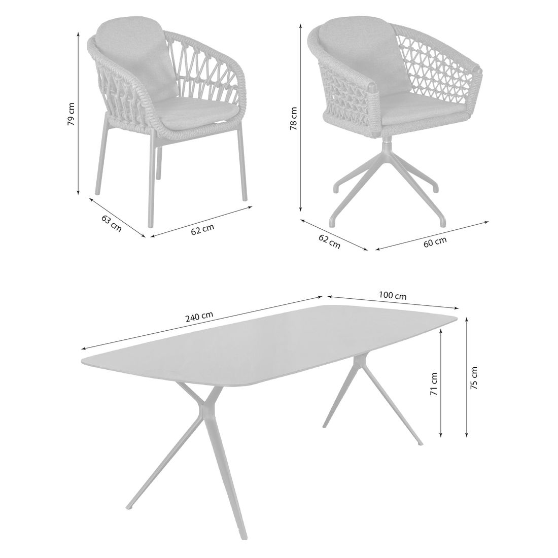 LC Garden Bari Gartenmöbel-Set L 6 (Plätze) Tisch 240x100cm