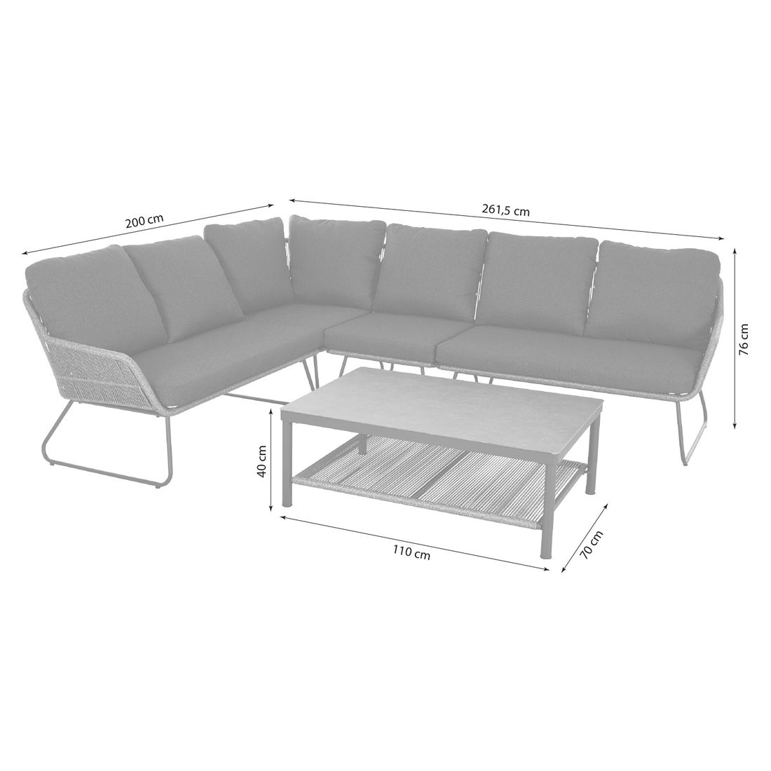 Siena Garden Kansas Ecklounge inkl. Loungetisch Aluminium/Geflecht