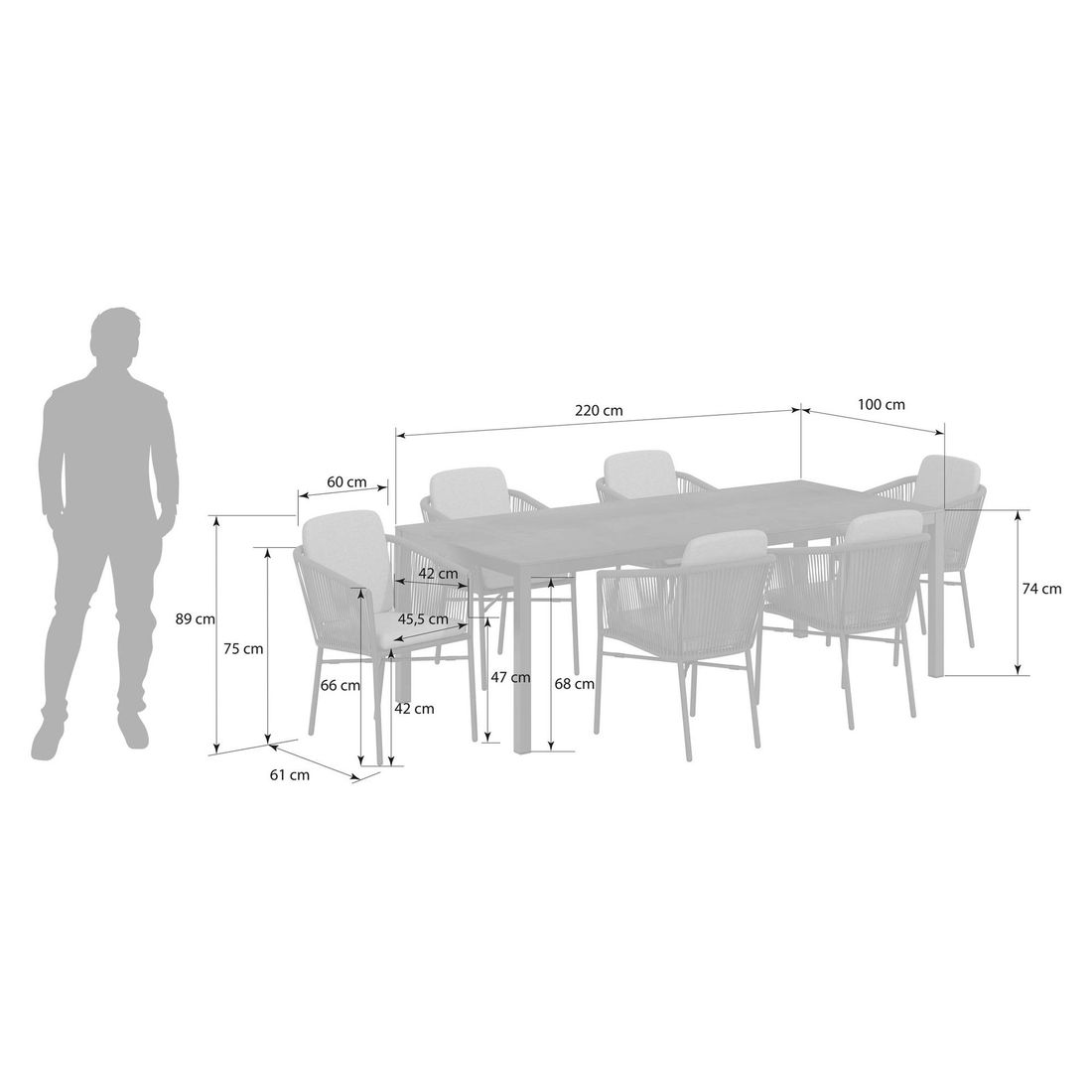 OUTLIV. Ohio Gartenmöbel-Set L (6 Plätze) Tisch 220x100cm