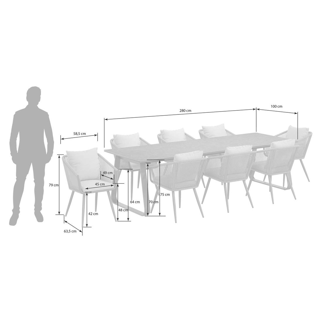 OUTLIV. Alex Gartenmöbel-Set XL (8 Plätze) Tisch 280x100cm