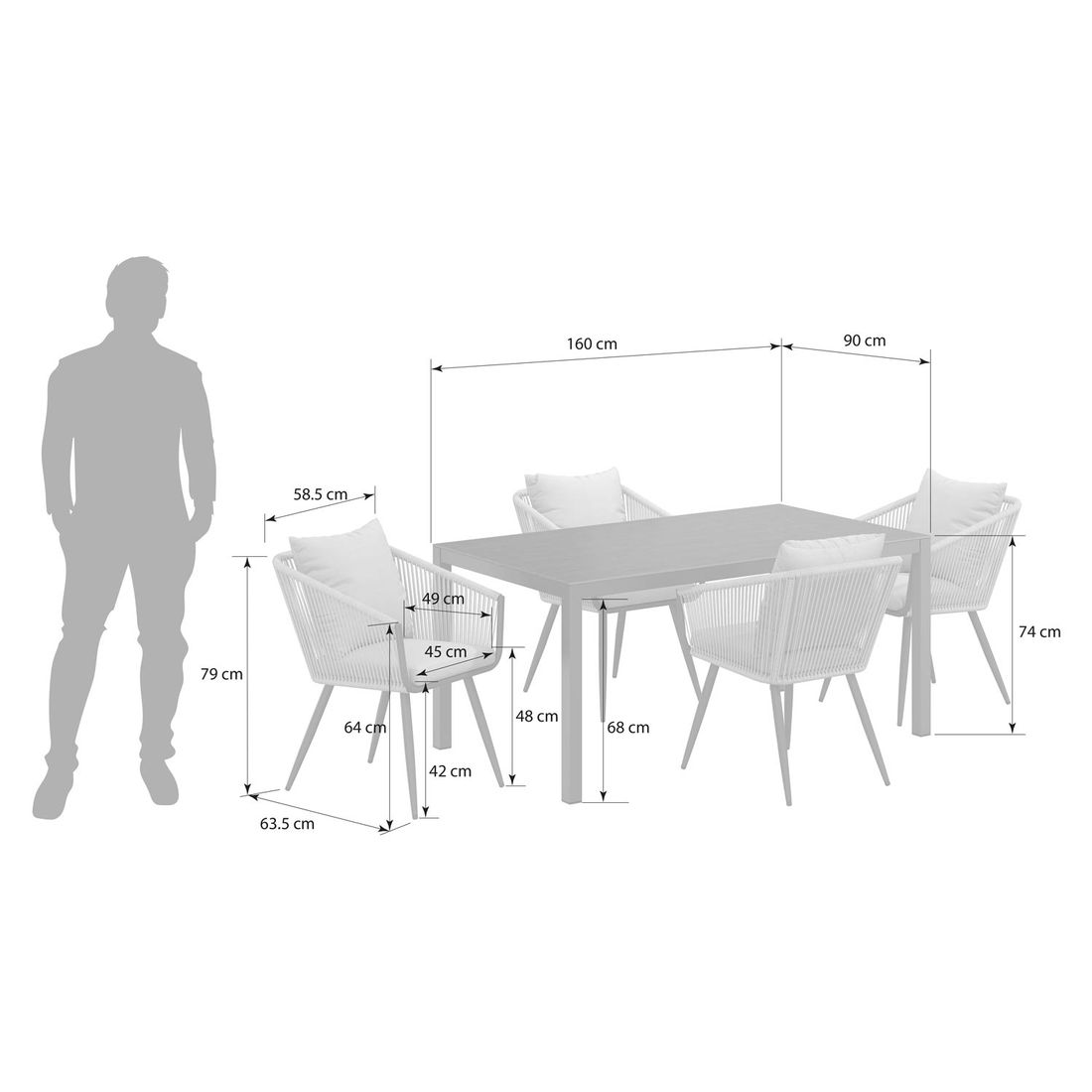 OUTLIV. Alex Gartenmöbel-Set M (4 Plätze) Tisch 160x90cm