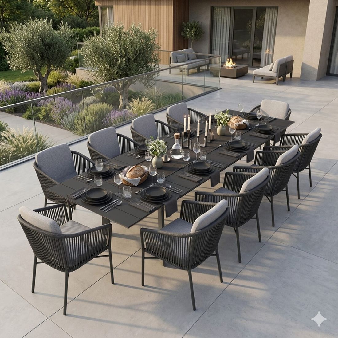 OUTLIV. Ohio Gartenmöbel-Set XXL (10 Plätze) Tisch 200/320x100,5cm