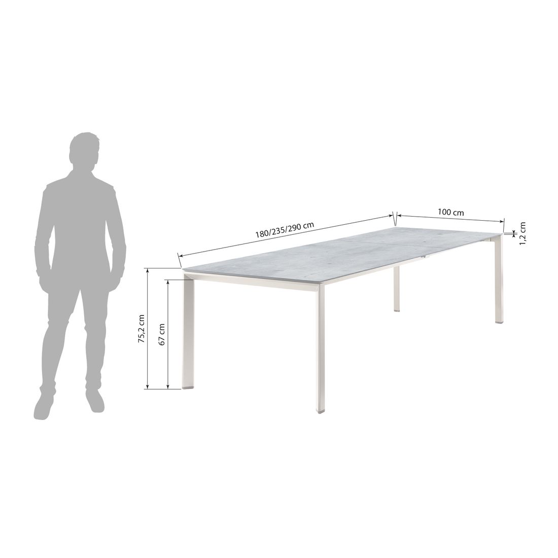 Sieger Ausziehtisch 180/235/290x100cm Aluminium/Polytec