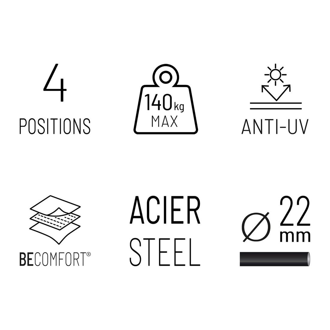 Lafuma Maxi Transat+ Liegestuhl Stahl/BeComfort