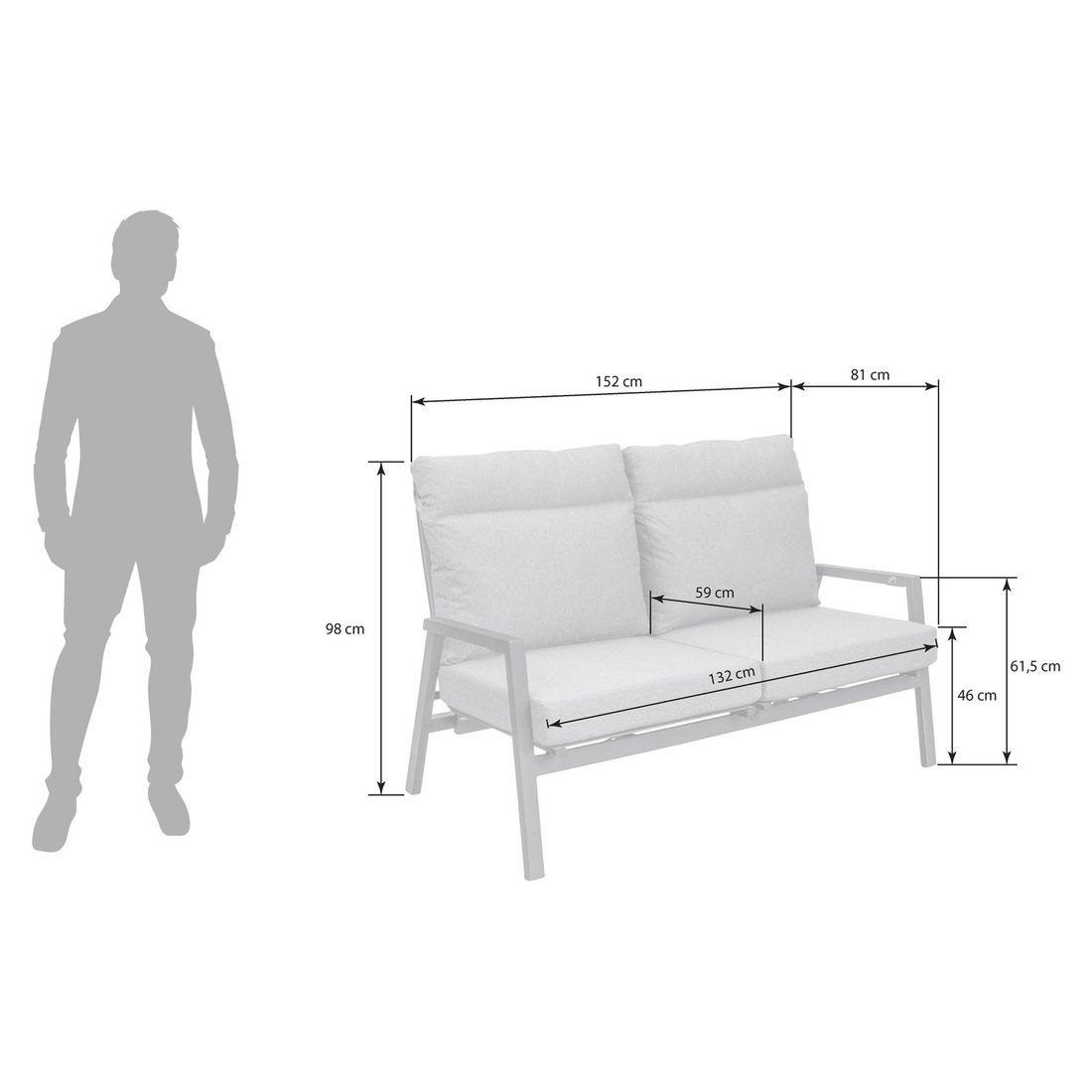 OUTLIV. Perth Gartenloungesofa verstellbar Aluminium/Kunstfaser