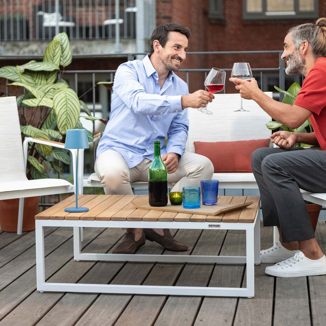 Kettler Ocean Skid Platform Loungetisch 95x70cm Aluminium/Teak