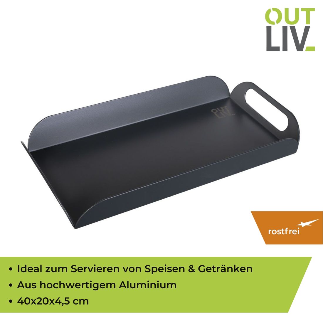 OUTLIV. Tablett 40x20x4,5cm Aluminium