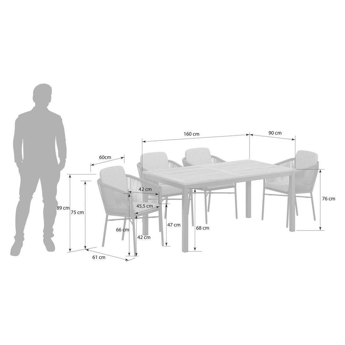 OUTLIV. Ohio Gartenmöbel-Set M (4 Plätze) Tisch 160x90cm