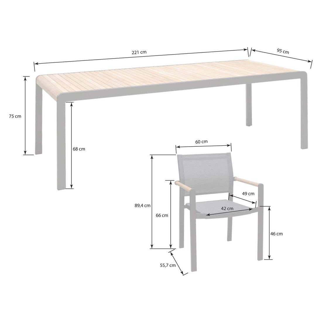 LifestyleGarden Amber Gartenmöbel-Set L (6 Plätze) Tisch 221x95cm