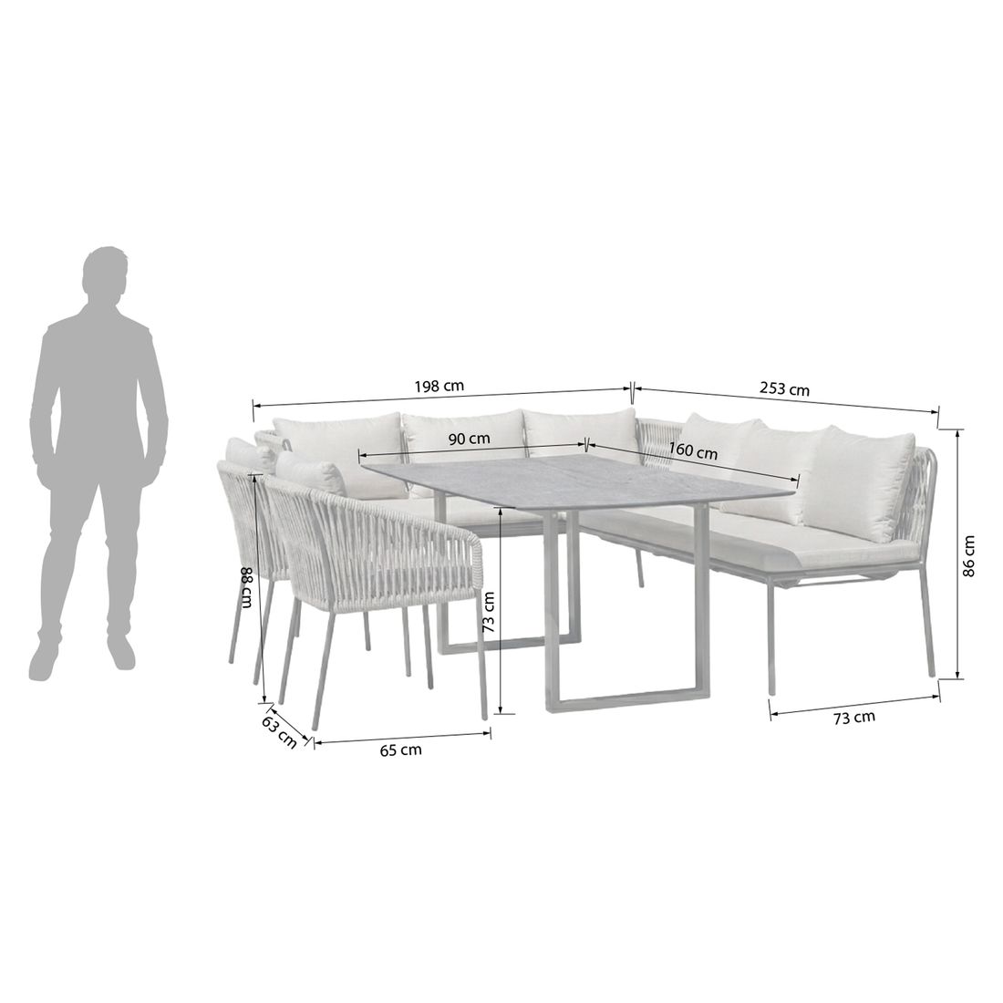Stern Marla Dininglounge Tisch 160x90cm Aluminium/Rope/Polyacryl