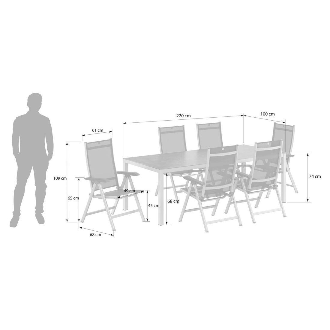 Kettler Basic Plus Gartenmöbel-Set L verstellbar (6 Plätze) mit OUTLIV. Tisch 220x110cm