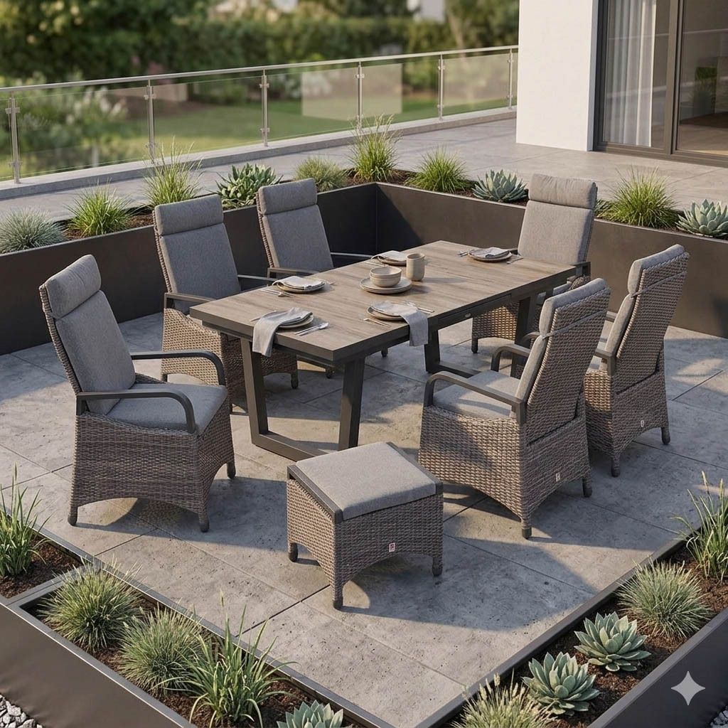 LC Garden Komido Gartenmöbel-Set L 6 verstellbar (Plätze) Tisch 200/260x100cm