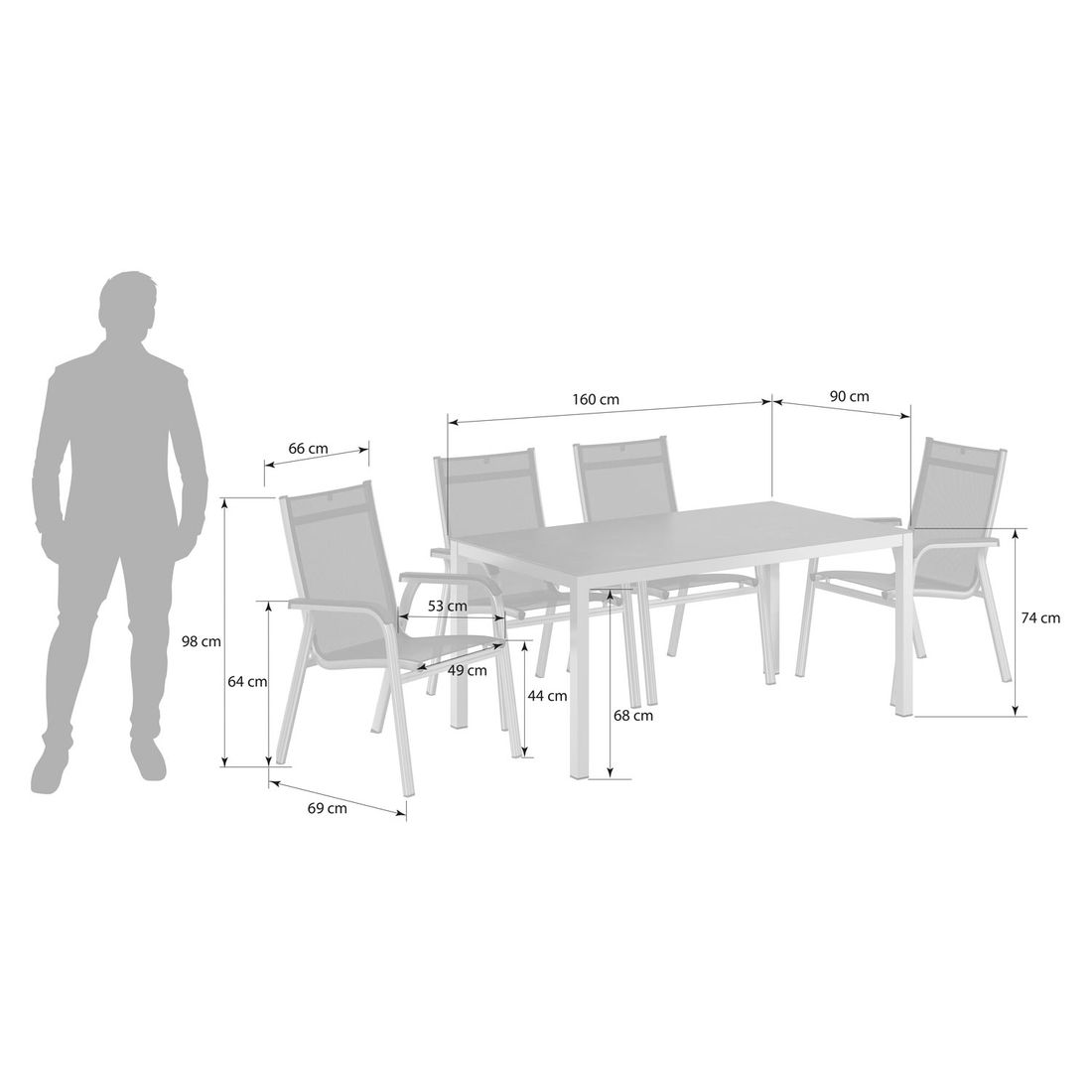 Kettler Basic Plus Gartenmöbel-Set M (4 Plätze) Tisch 160x90cm