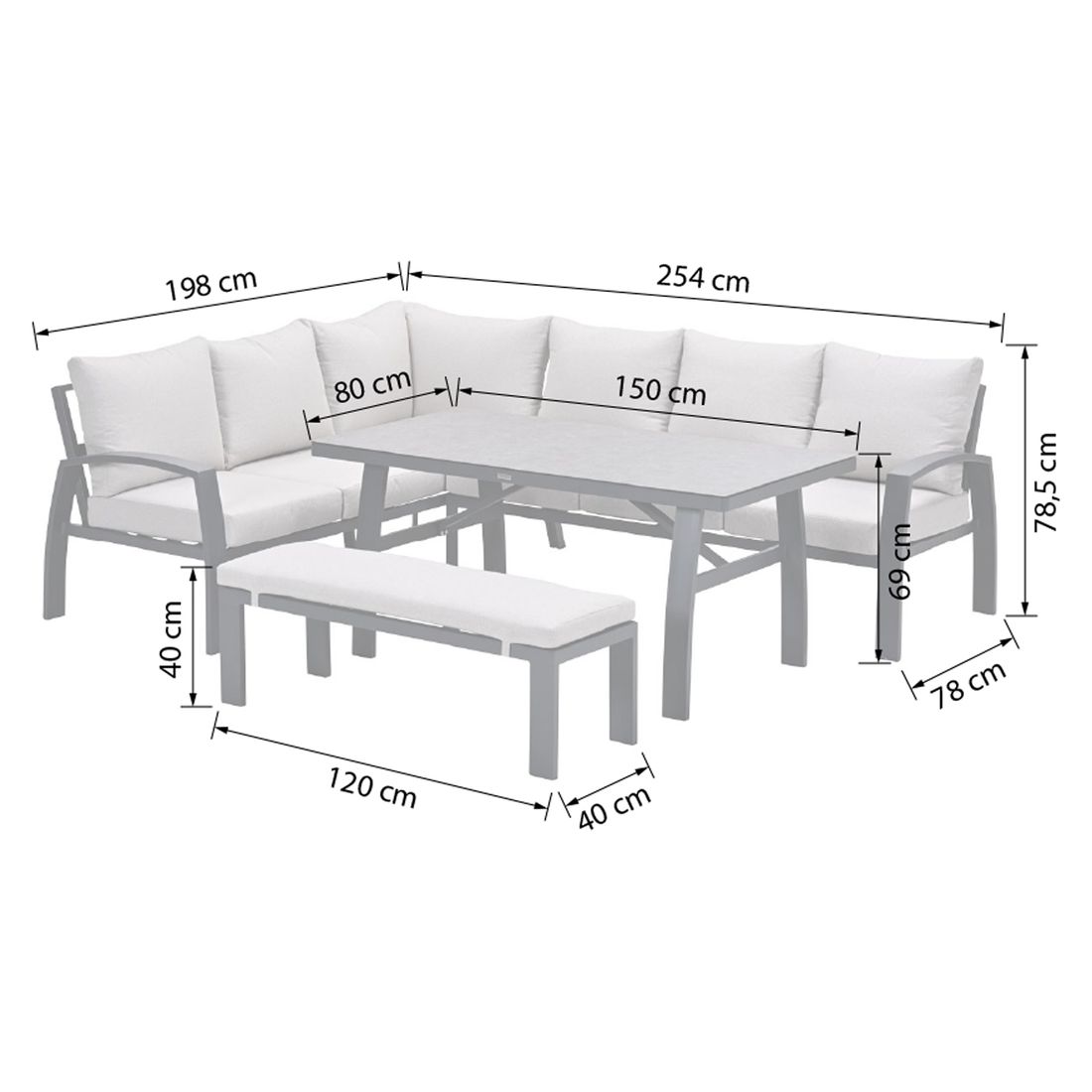 Garden Impressions Vasano Dininglounge Tisch 150x80cm Aluminium/Polyester