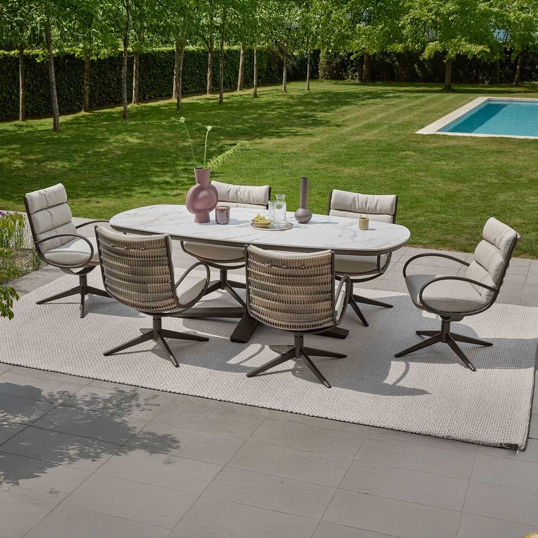 Apple Bee Camp Bay Gartensessel drehbar Edelstahl mit Sitz- und Rückenkissen