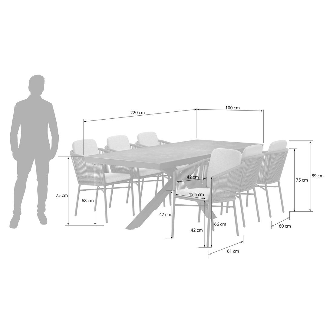 OUTLIV. Ohio Gartenmöbel-Set L (6 Plätze) Tisch 220x100cm