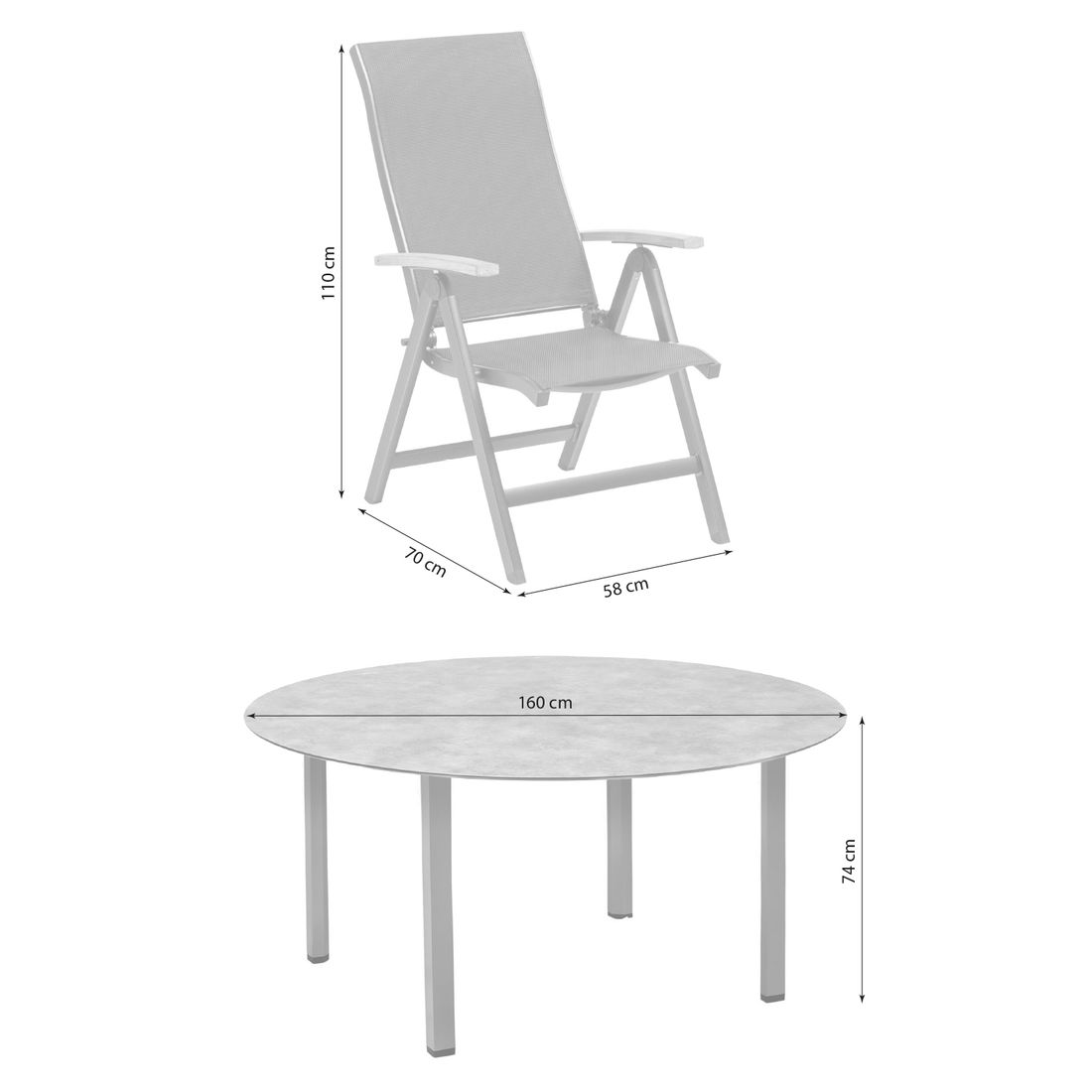 Kettler Sleek Gartenmöbel-Set M verstellbar (4 Plätze) Tisch Ø160cm