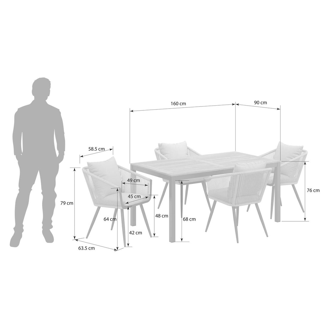OUTLIV. Alex Gartenmöbel-Set M (4 Plätze) Tisch 160x90cm