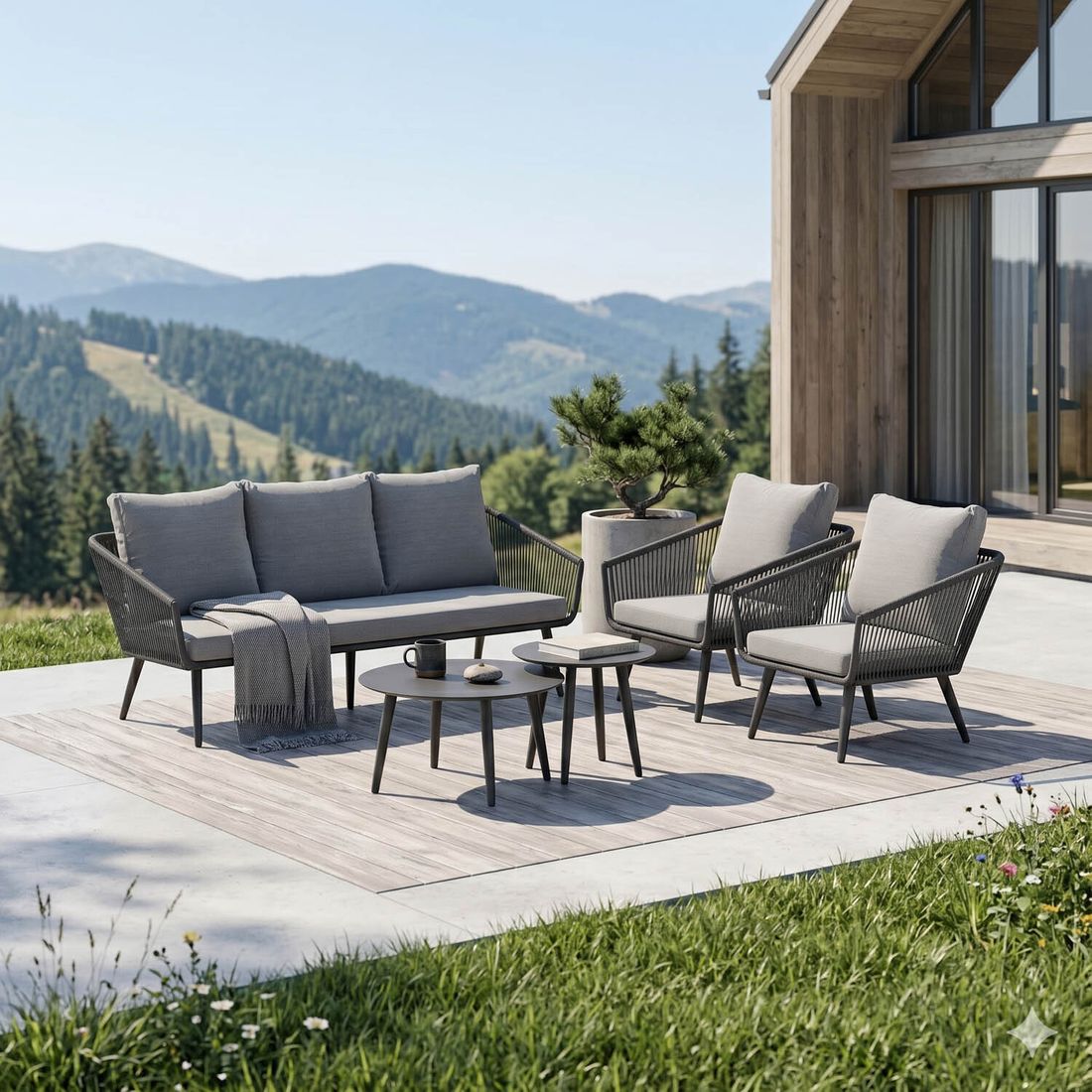 OUTLIV. Alex Loungeset inkl. Loungetische Aluminium/Rope/Olefin