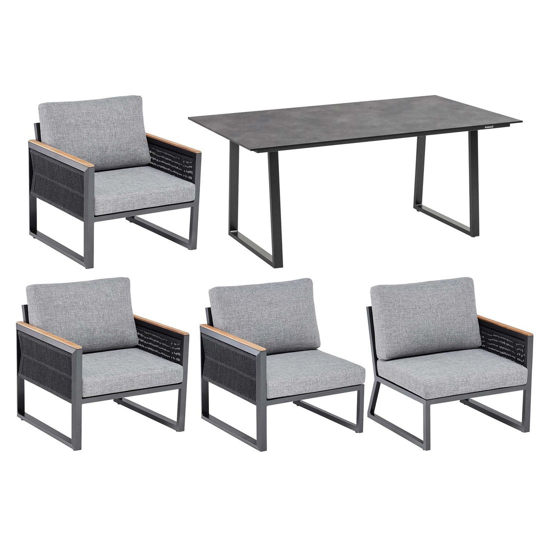 Kettler Ocean Skid Dininglounge Tisch 160x95cm Aluminium/Sunbrella