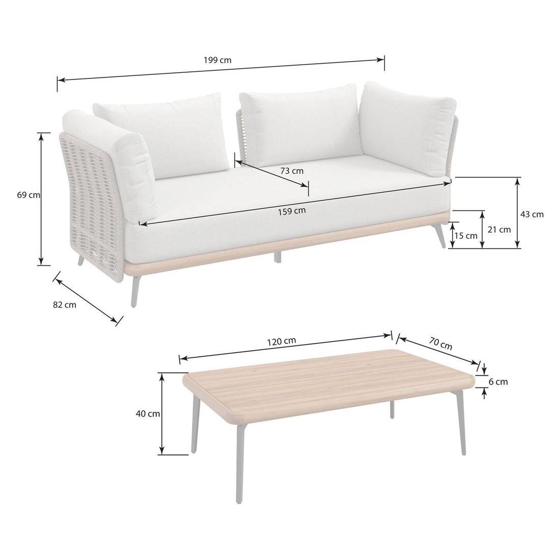 OUTLIV. Ava Loungeset inkl. Loungetisch Akazie/Rope/Polyester