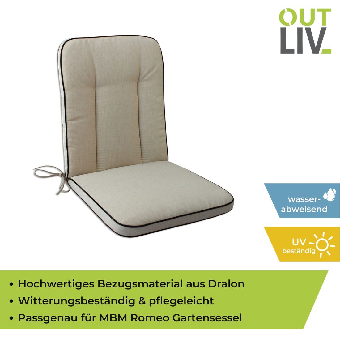 OUTLIV. Romeo Gartenstuhlauflage Niedriglehner 40x90cm Dralon