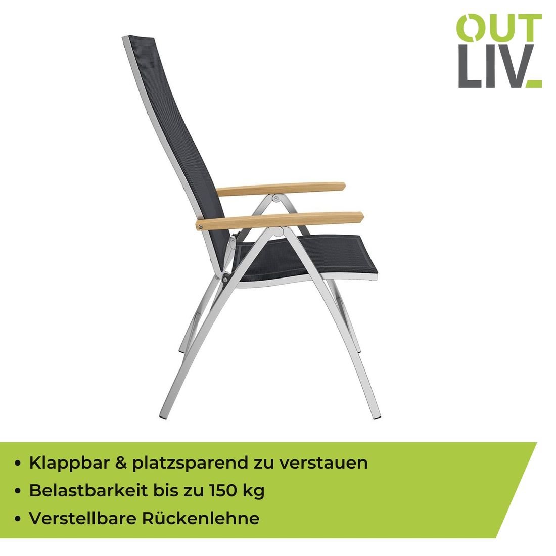 OUTLIV. Oviedo Klappsessel Edelstahl/Textilene/Teak-AL
