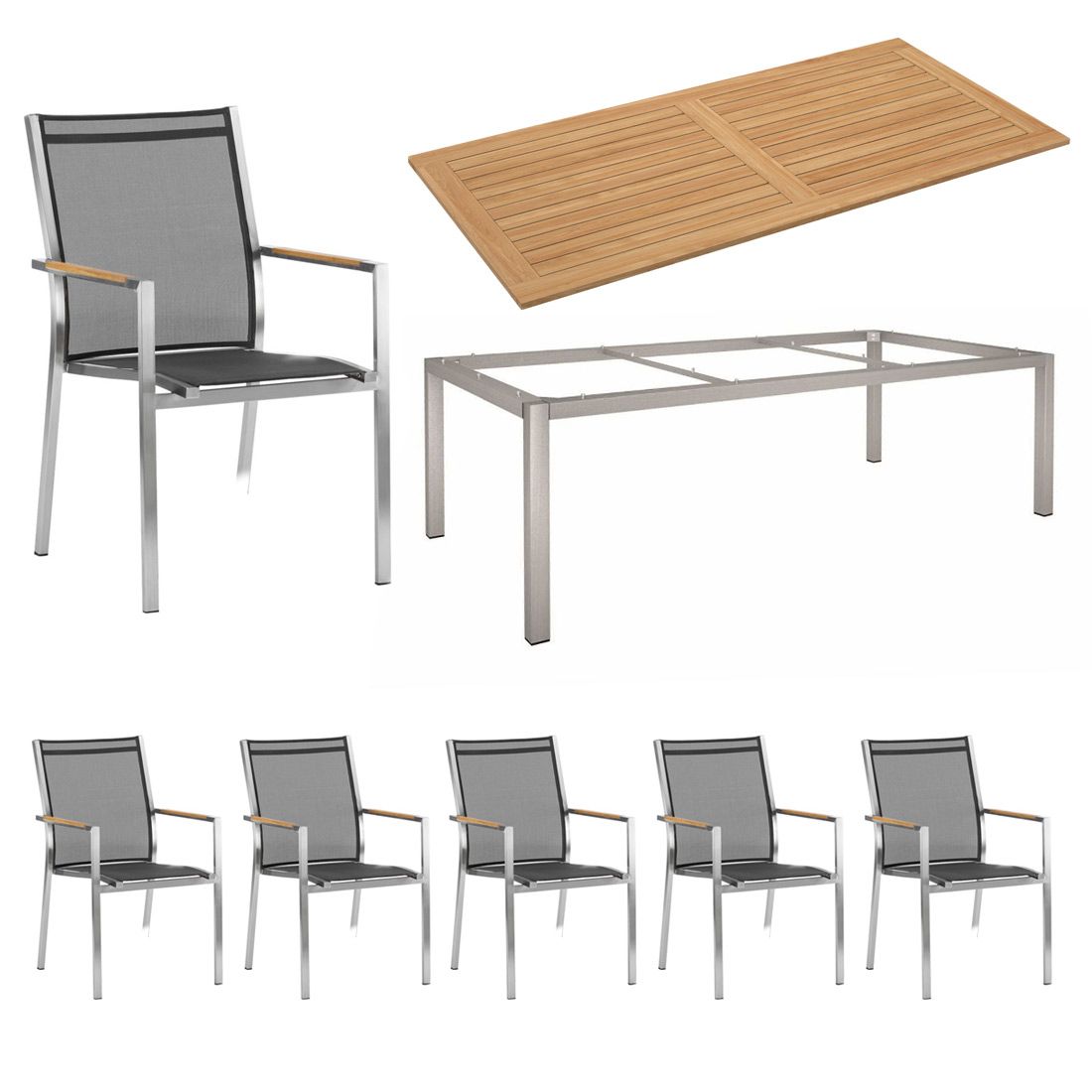 Zebra One Gartenmöbel-Set L (6 Plätze) Tisch 200x100cm