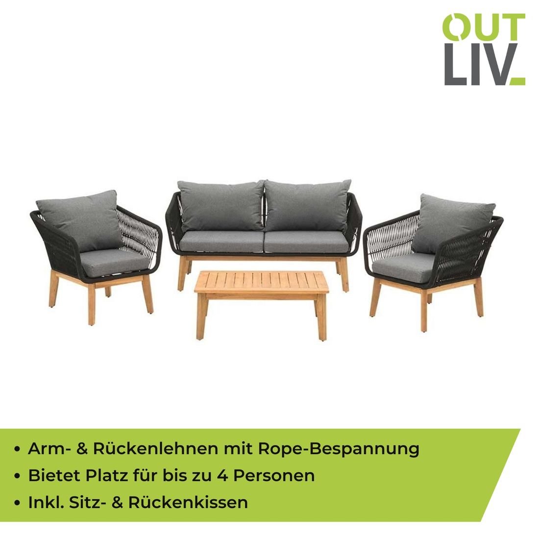 OUTLIV. Mauritius Loungeset inkl. Loungetisch Akazie/Rope