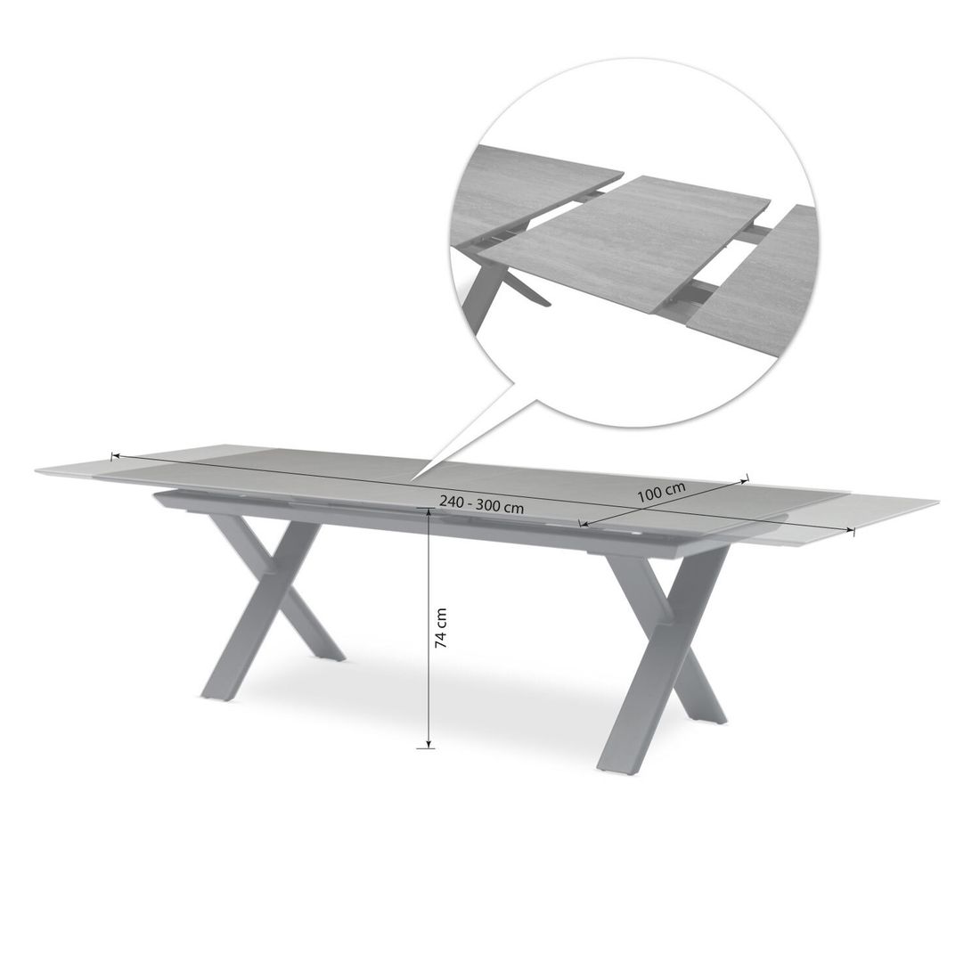 Zebra Levare Ausziehtisch 240/300x100cm Aluminium/Keramik
