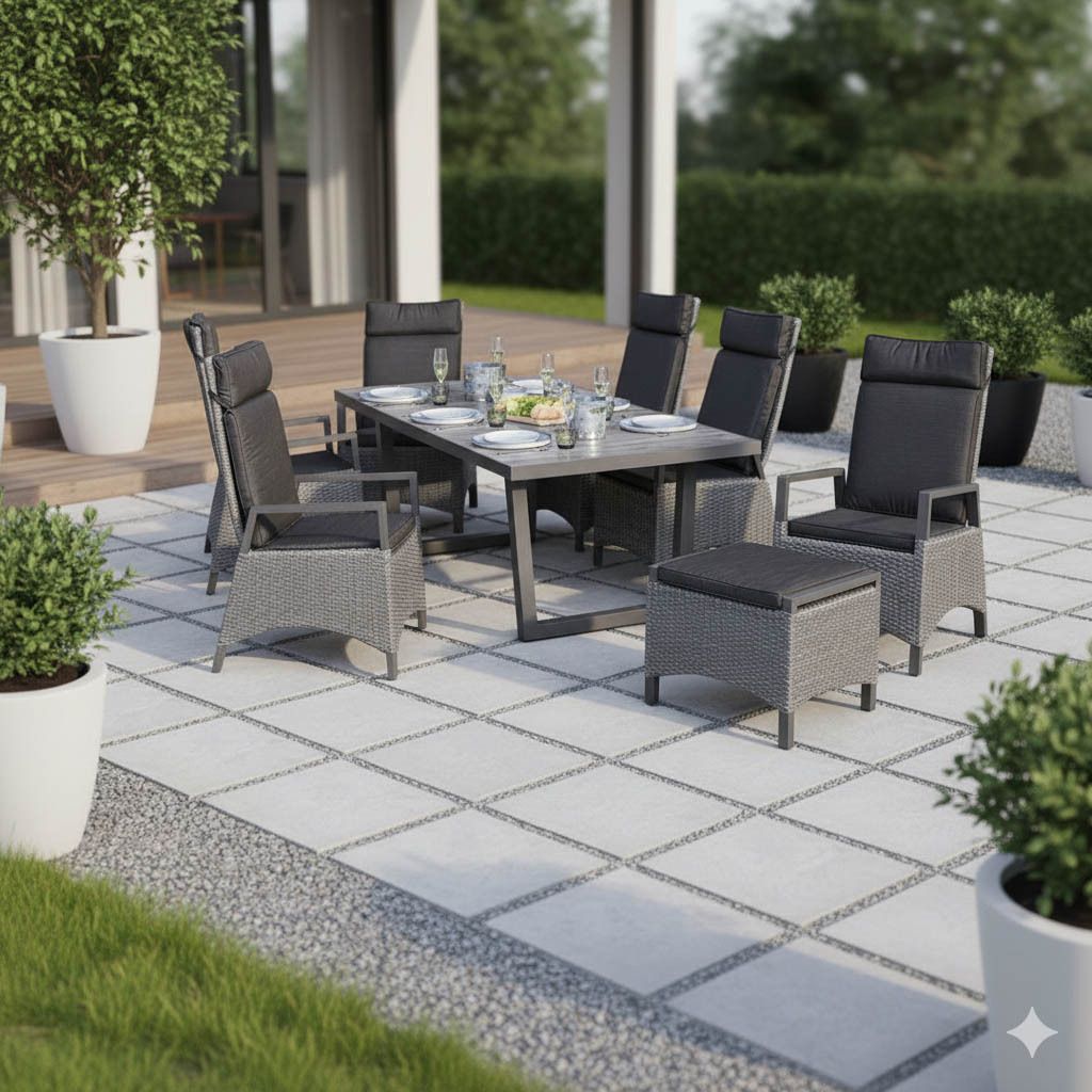 LC Garden Keramo Gartenmöbel-Set L verstellbar (6 Plätze) Tisch 200x100cm