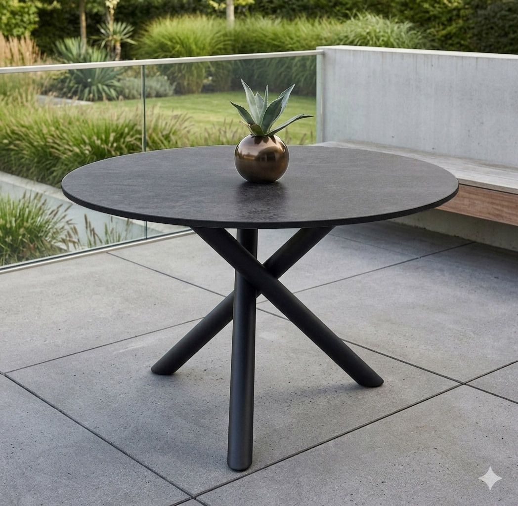 Zebra Mikado Gartentisch Ø110cm Aluminium/HPL