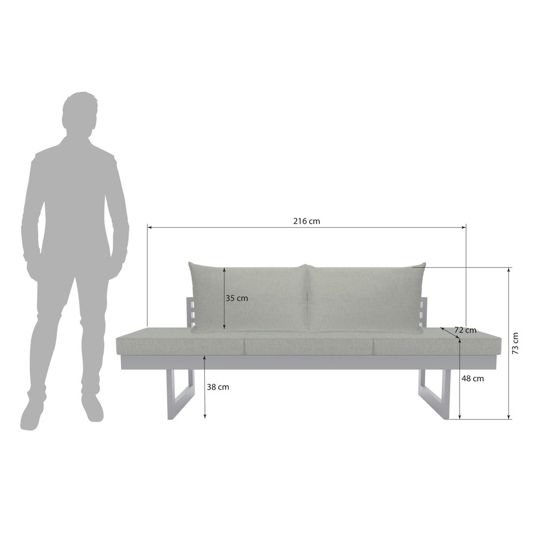 Stern New Holly Diningsofa Aluminium/Outdoorstoff