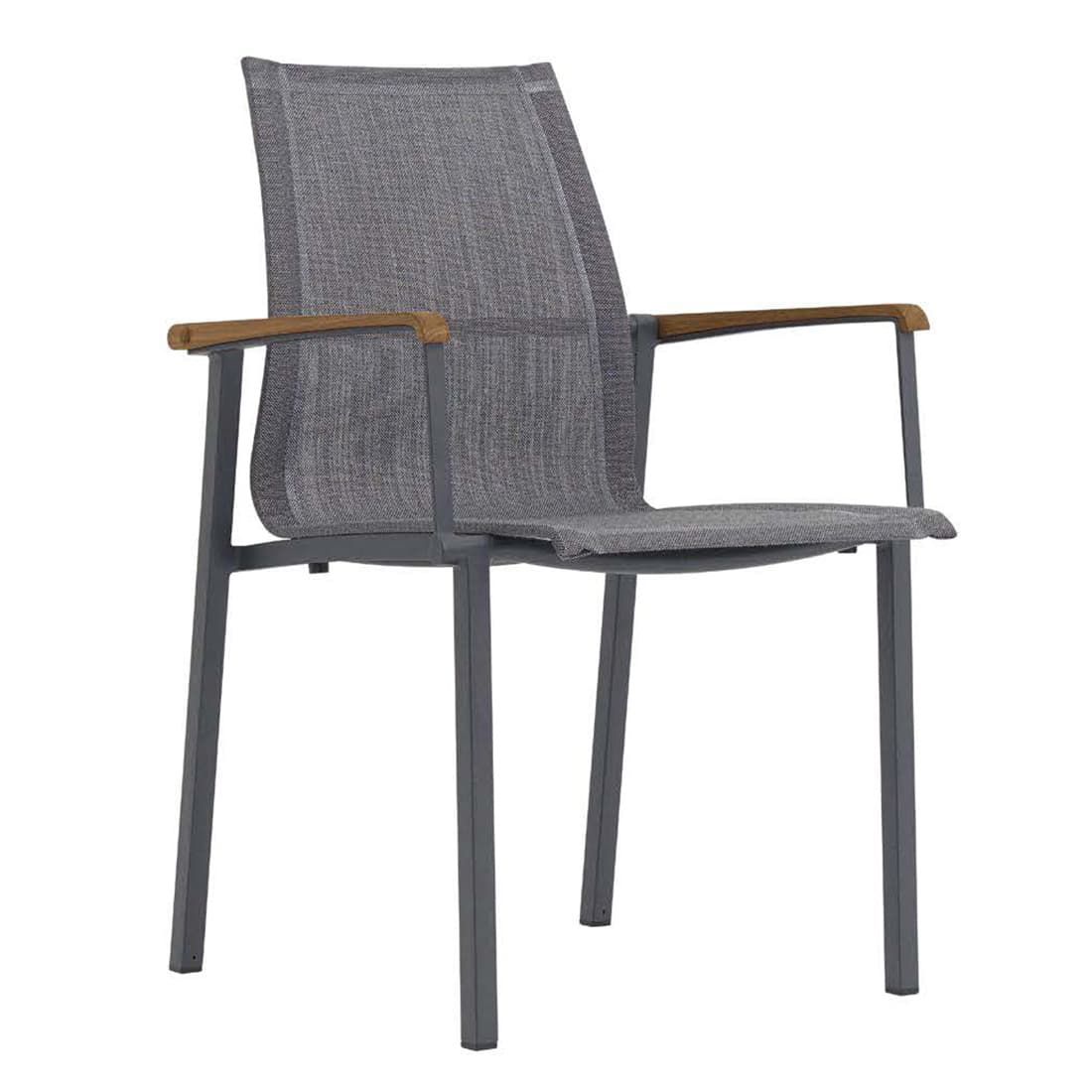 Zebra Felix Stapelsessel Aluminium/Batyline Teak-Armlehnen