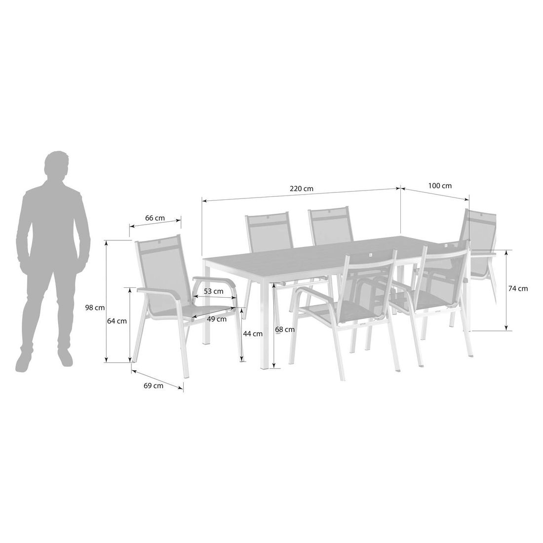 Kettler Basic Plus Gartenmöbel-Set L (6 Plätze) mit OUTLIV. Tisch 220x110cm