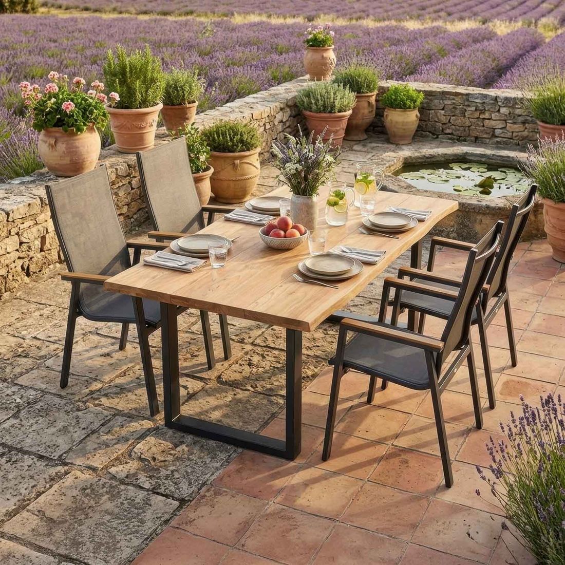 Siena Garden Rondo Gartenmöbel-Set M (4 Plätze) mit OUTLIV. Tisch 200x100 cm